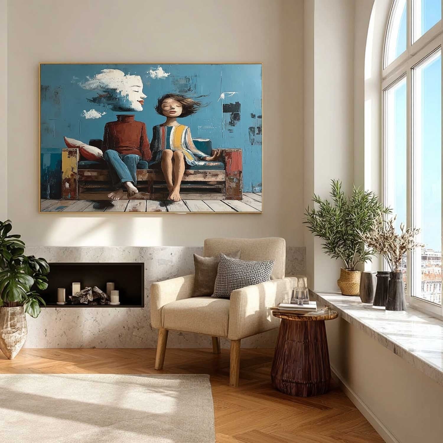 Surreal Couple Cloud Portrait Art Oil Painting
