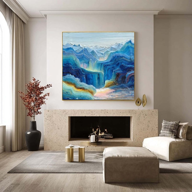 Wall Art Impressionist Blue Waterfall Mountain