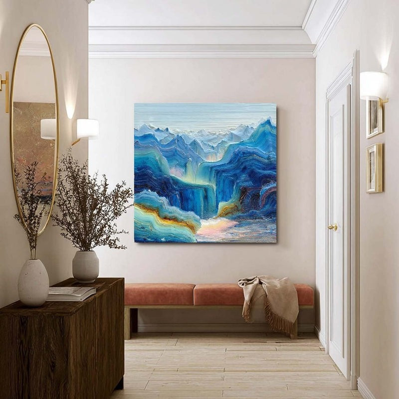 Wall Art Impressionist Blue Waterfall Mountain