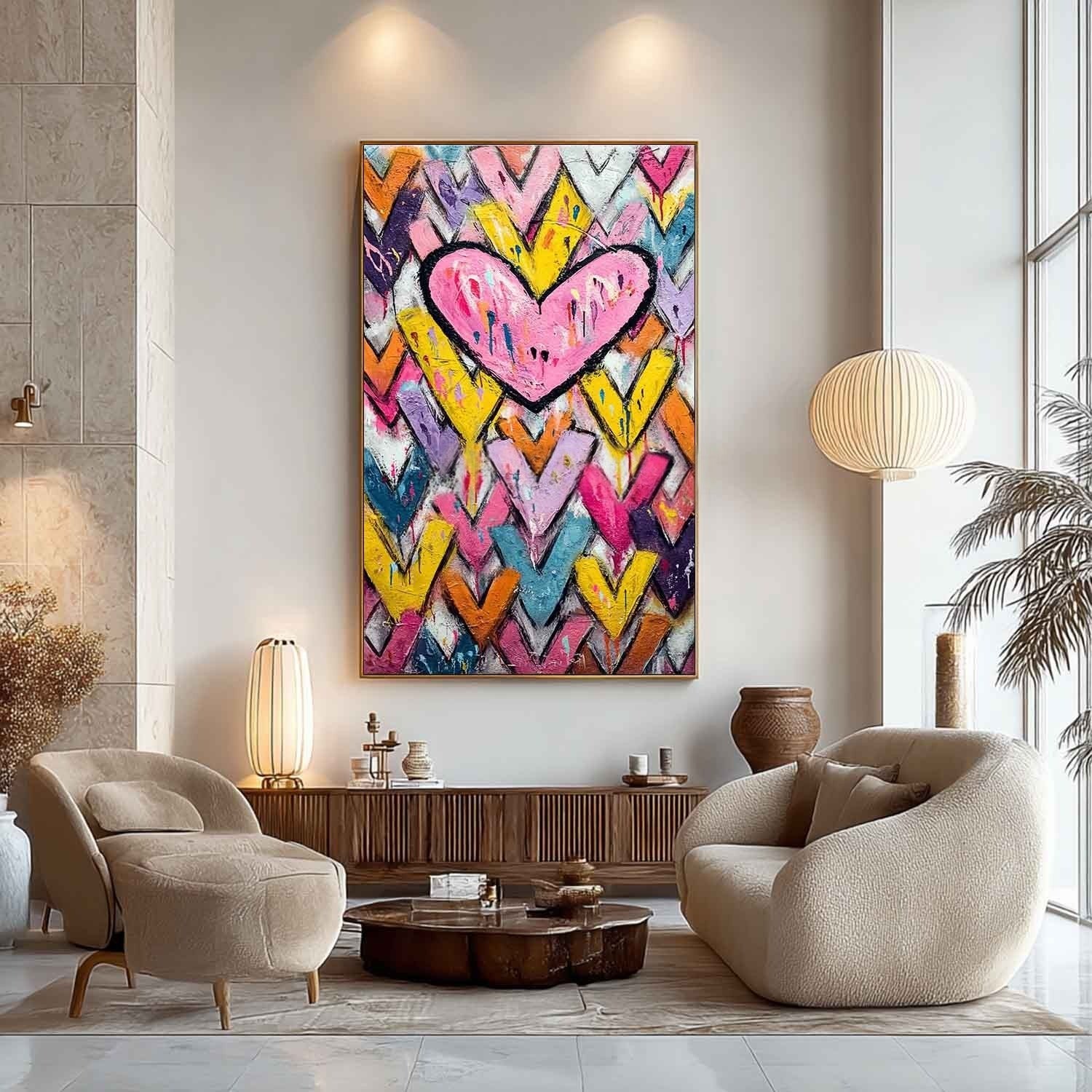 Wall Art Pop Art Pink Heart Colorful Chevron