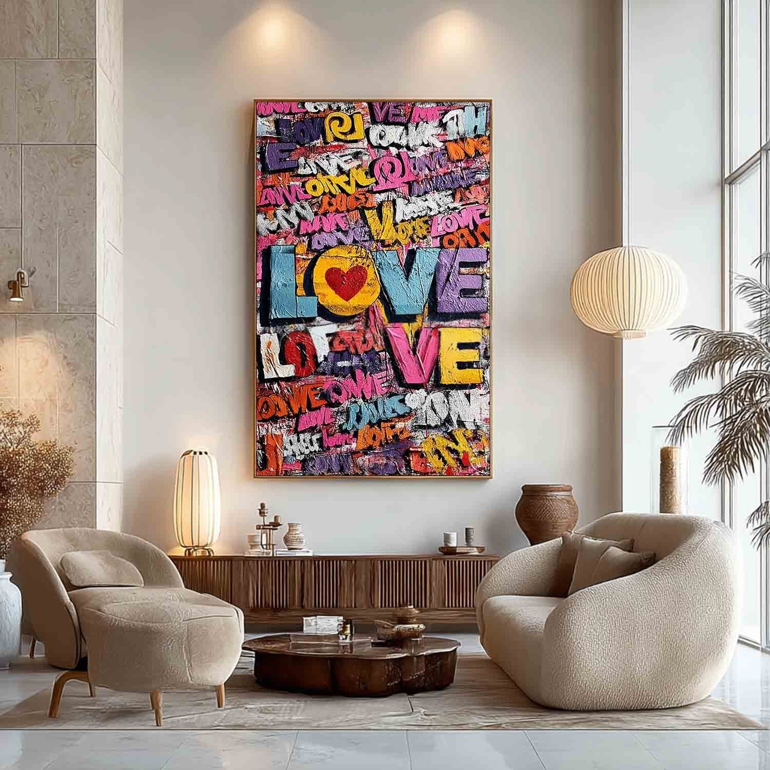 Vertical Graffiti Love Pop Art Impasto Painting