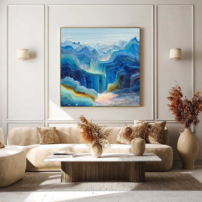 Wall Art Impressionist Blue Waterfall Mountain