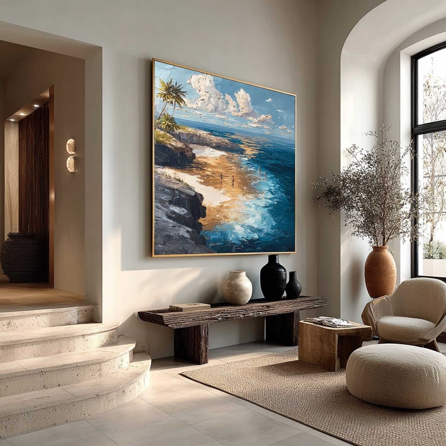 Tropical Cliffside Beach Impasto Painting