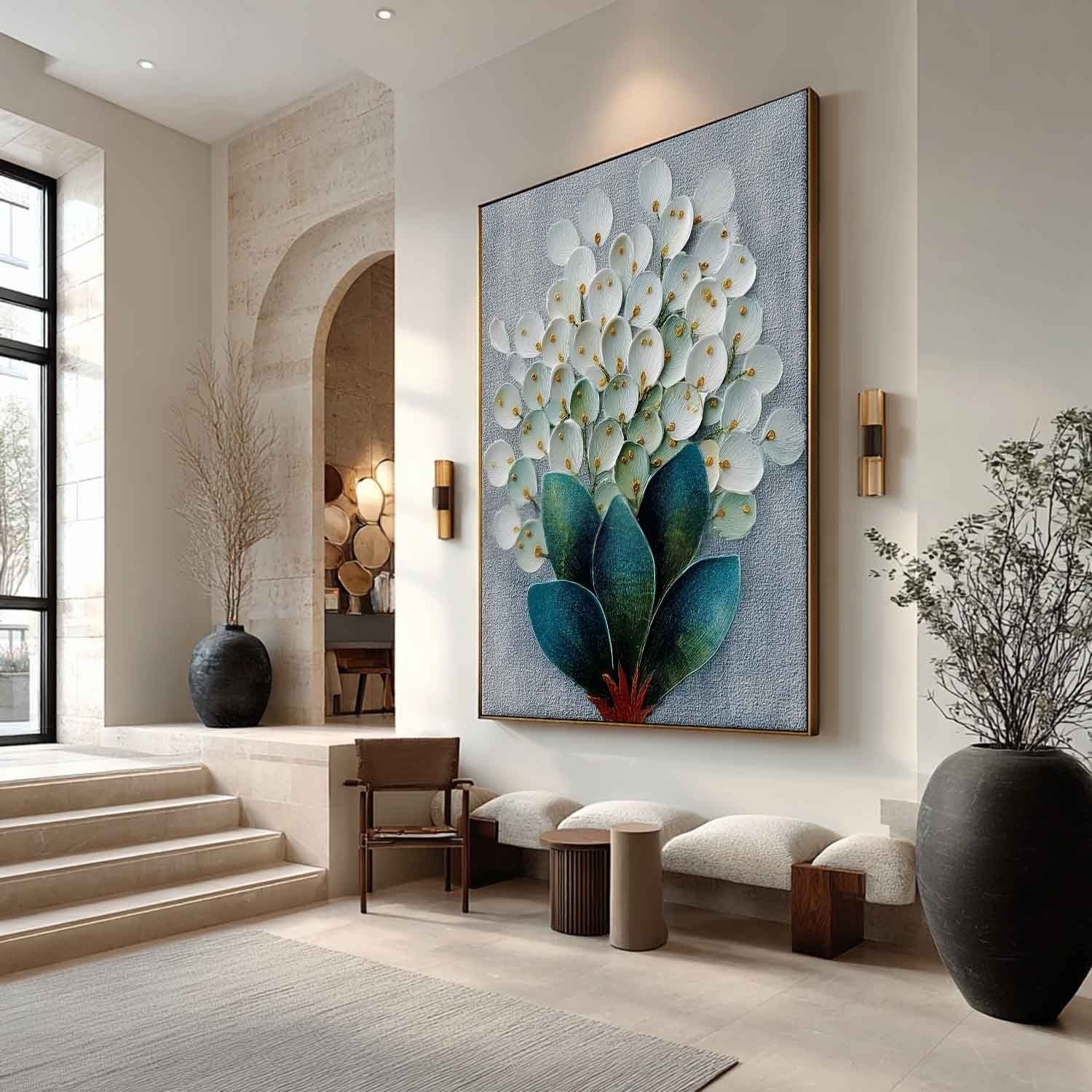 3D White Floral Bouquet Textured Painting