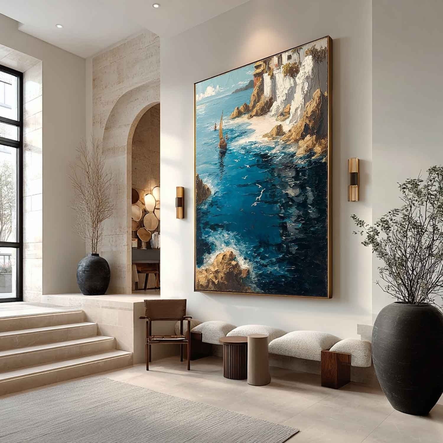 Wall Art Mediterranean Coastal Village Sailboat