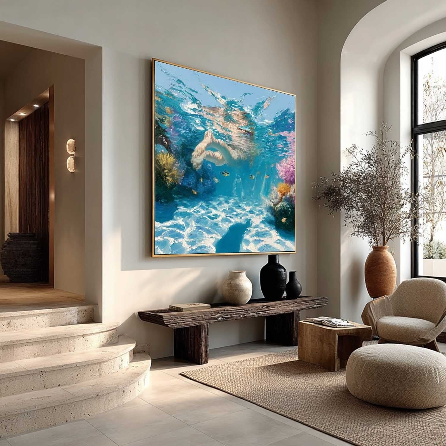 Wall Art Underwater Swimmer Coral Reef