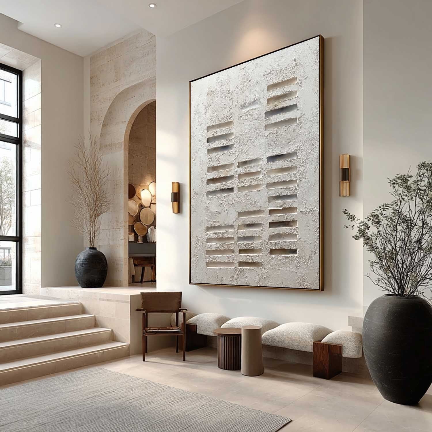 Wabi-Sabi Minimalist Linear Bas-Relief Painting