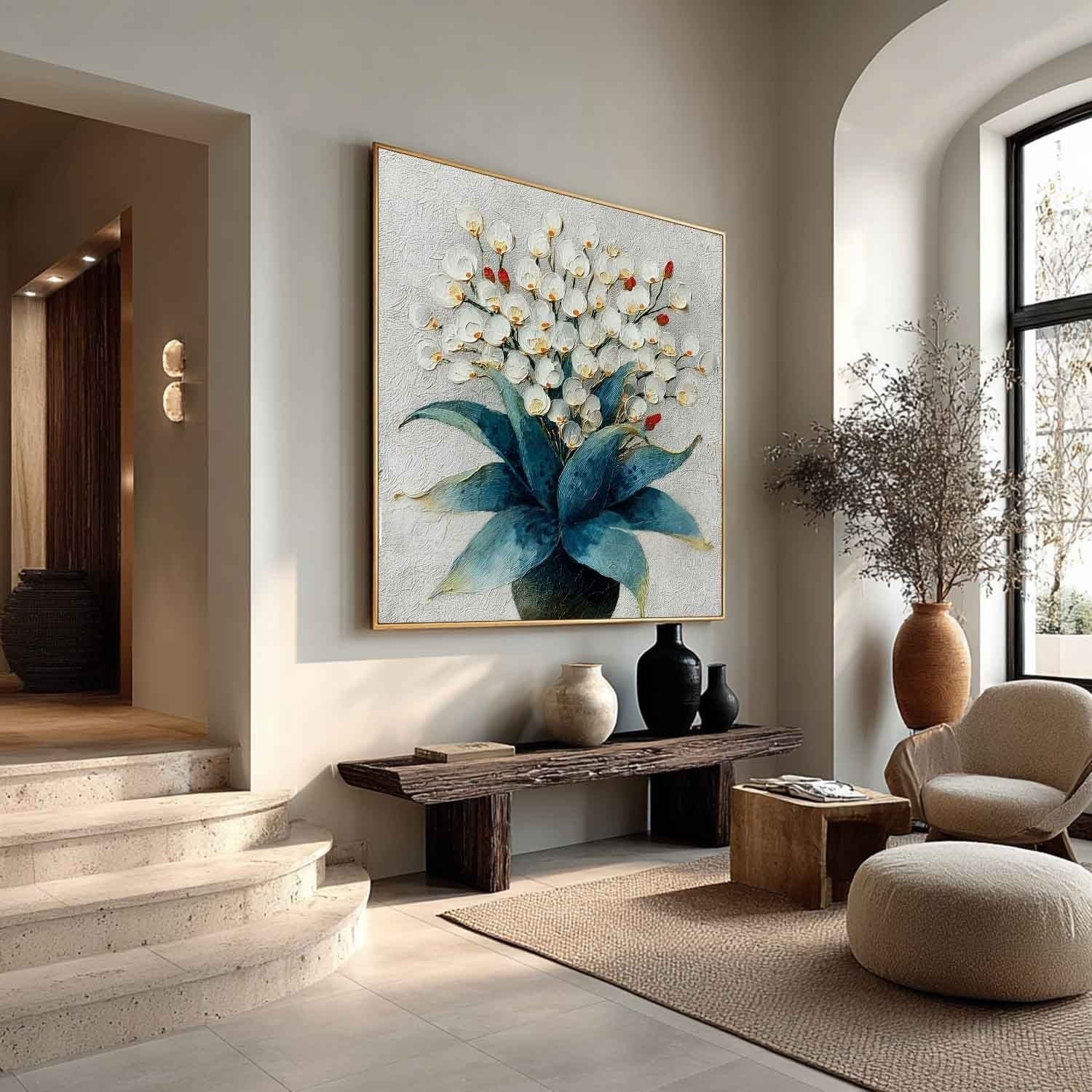 White Orchid Bouquet Impasto Painting