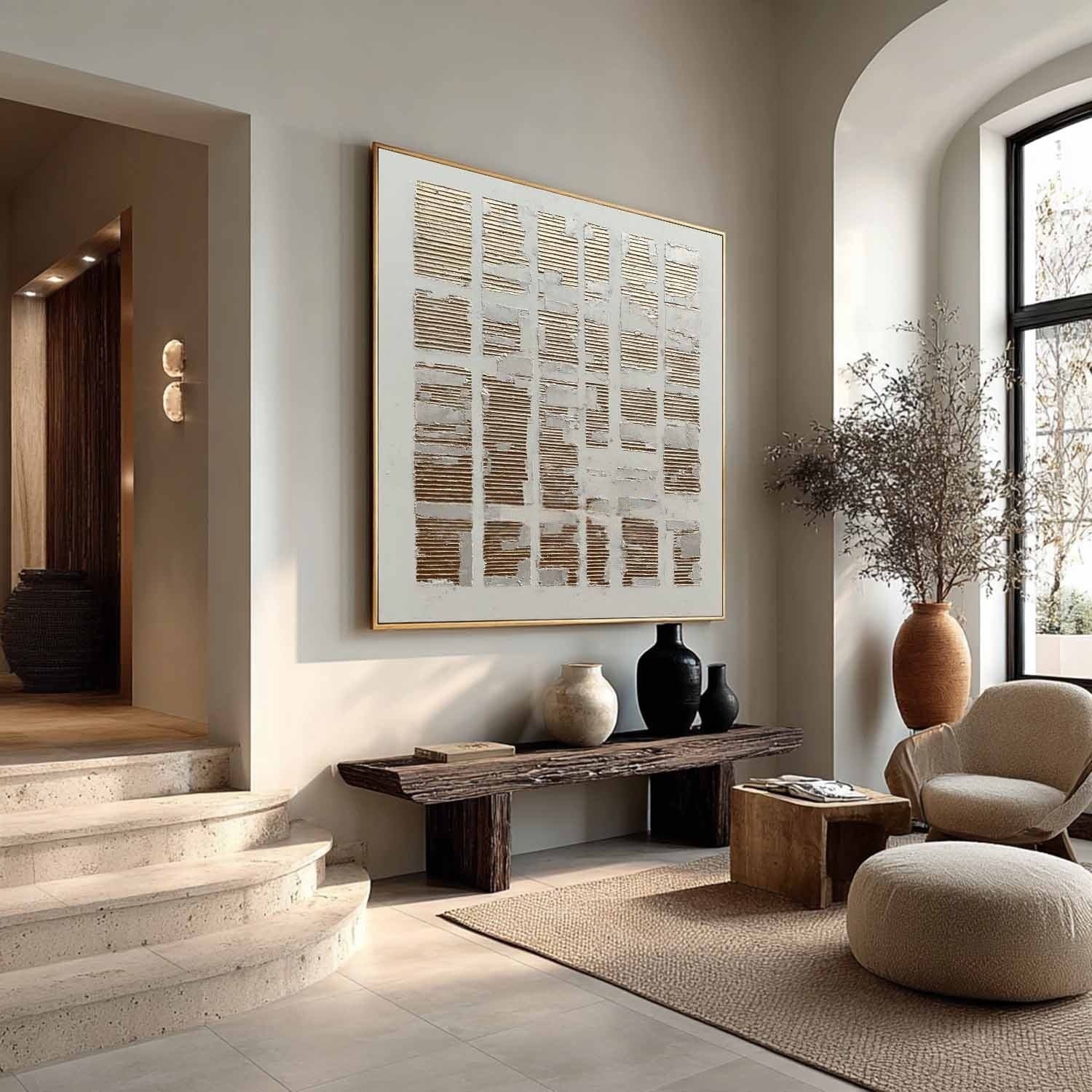 Wall Art Grid Pattern Gold Silver Leaf