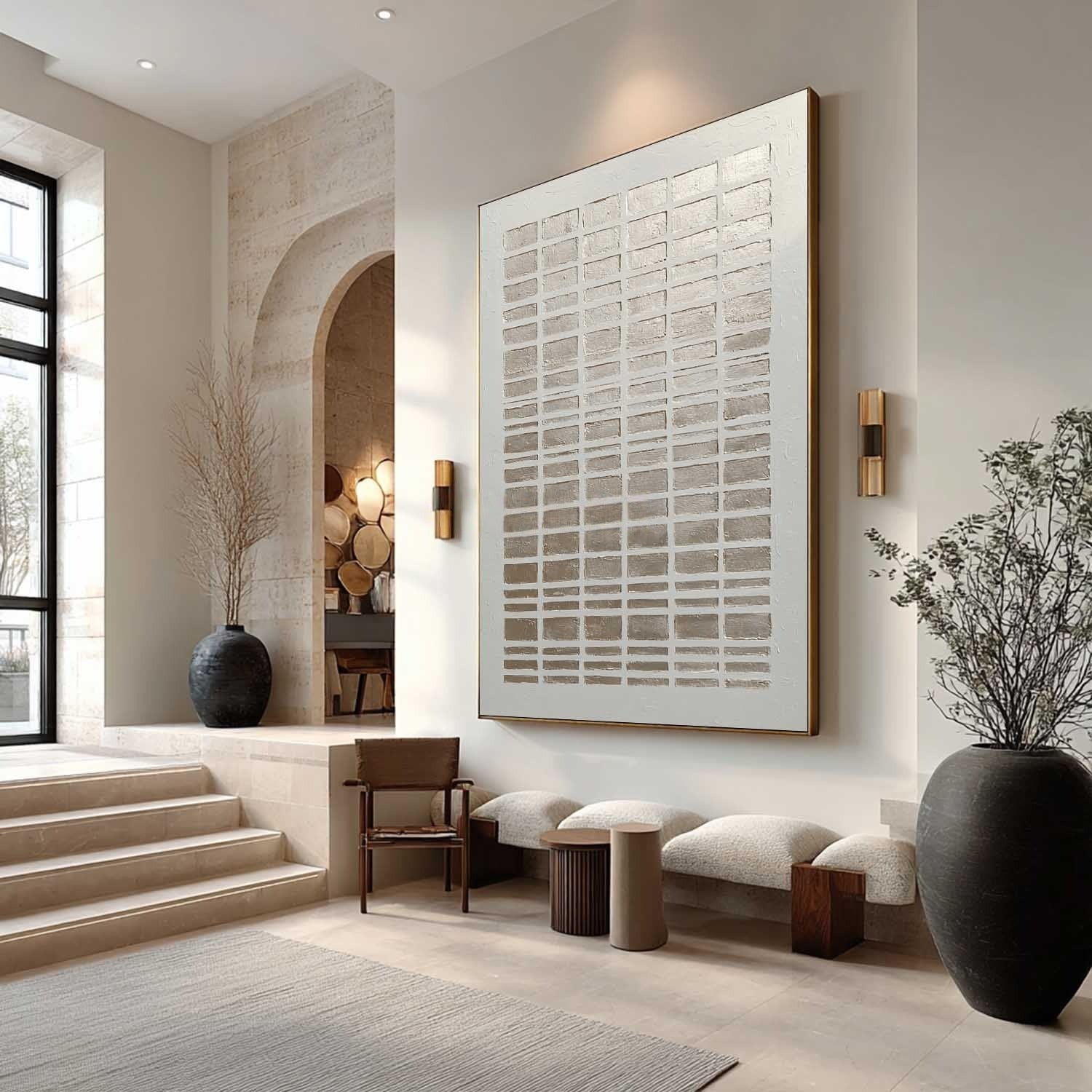 Wall Art Minimalist Gradient Grid Beige