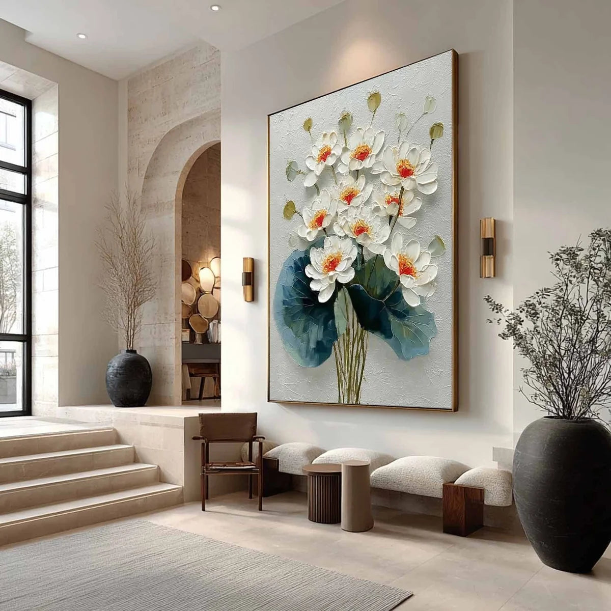White Lotus Bouquet Impasto Painting