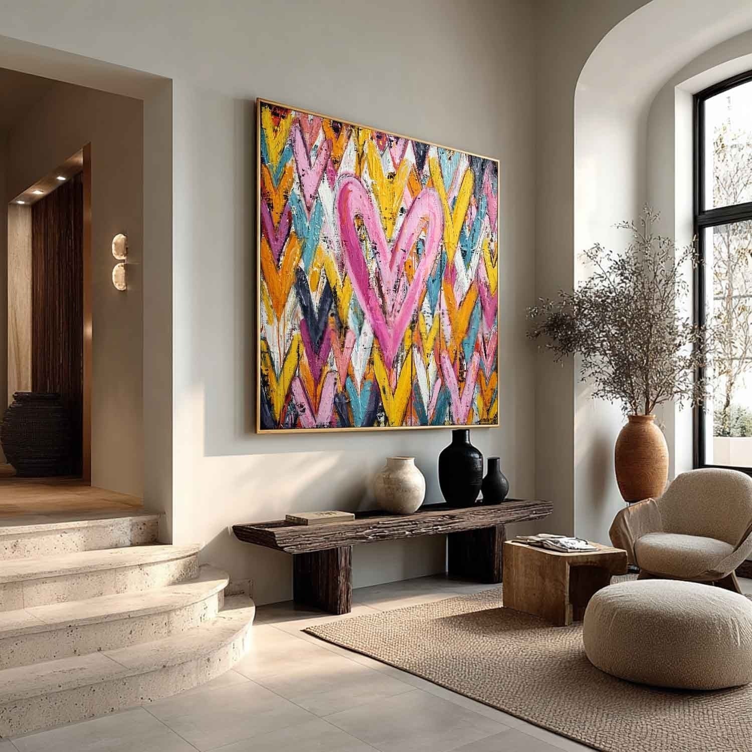 Chevron Heart Pop Art Impasto Painting
