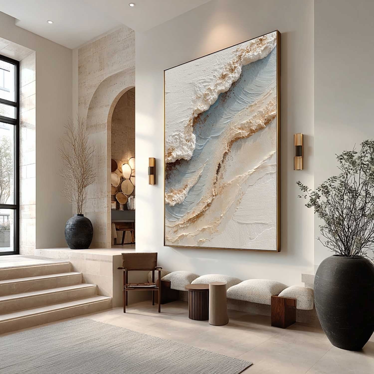 Wall Art Abstract Coastal Wave Beige Blue