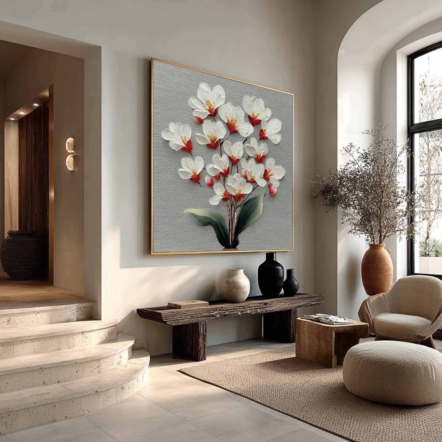 White Cherry Blossom 3D Textured Painting