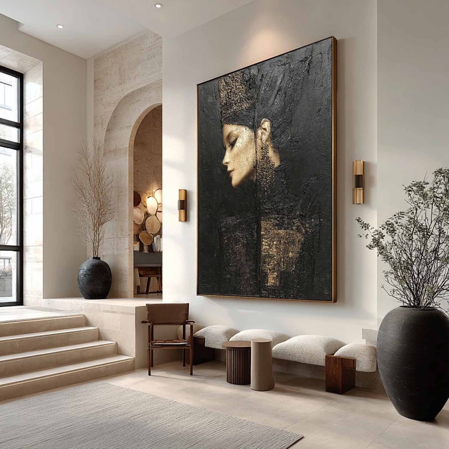 Wall Art Black Gold Female Profile Portrait