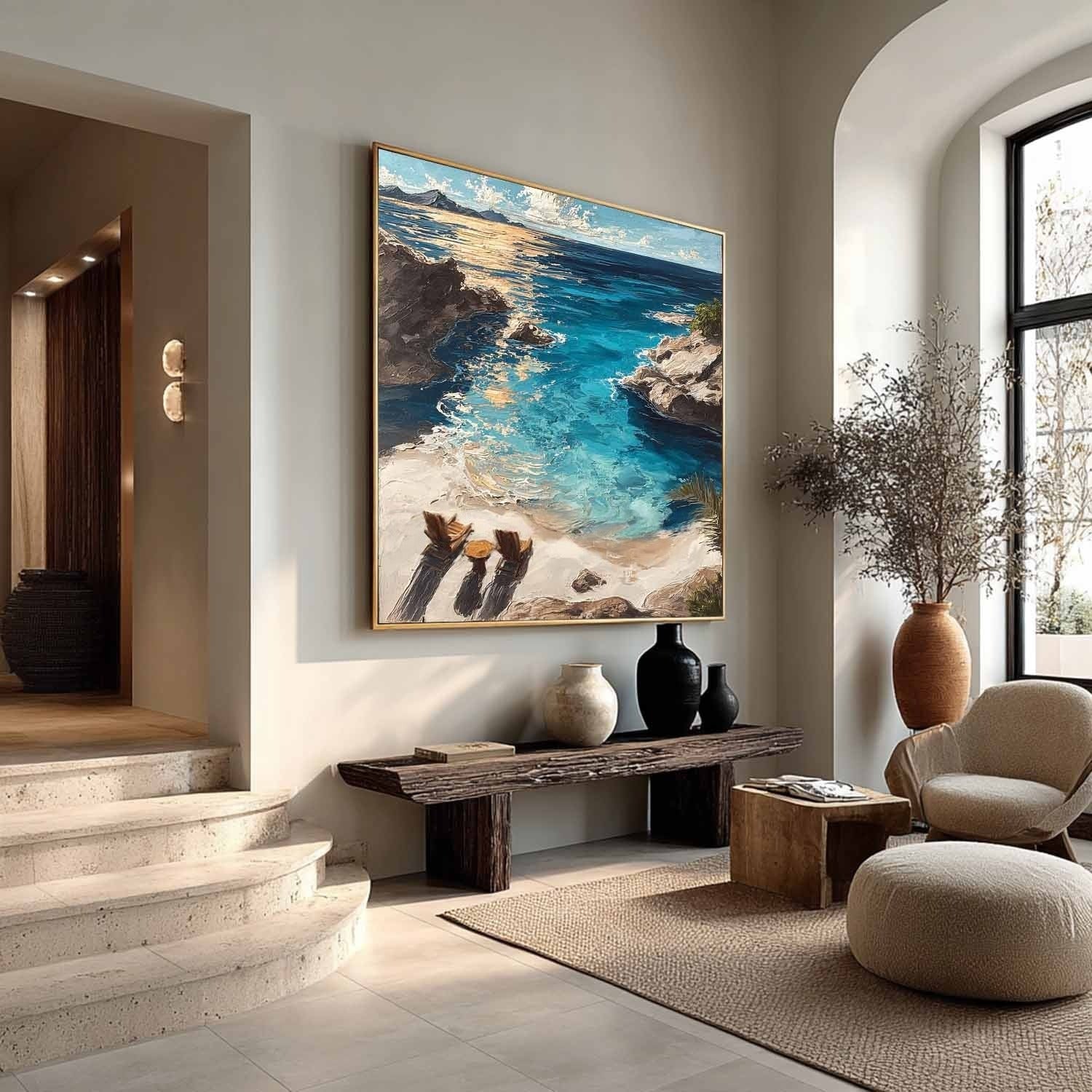 Wall Art Coastal Cove Beach Chairs Turquoise Ocean