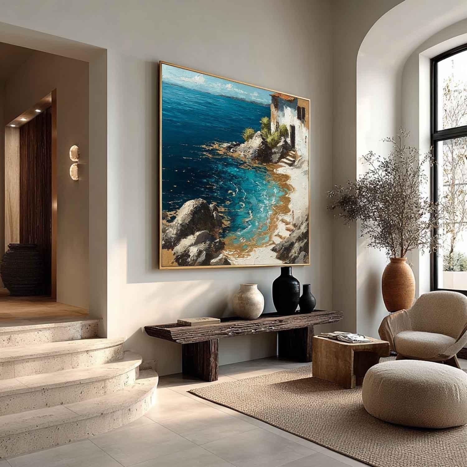Mediterranean Coastal Villa Impasto Painting