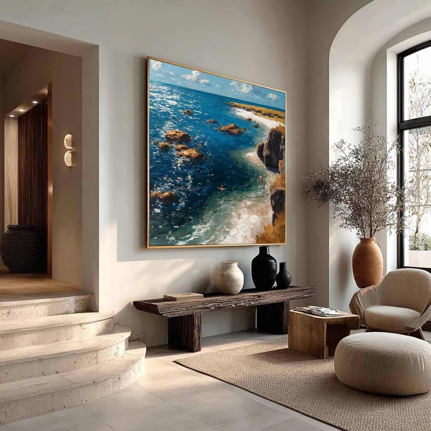 Cliffside Coastal Vista Impasto Painting