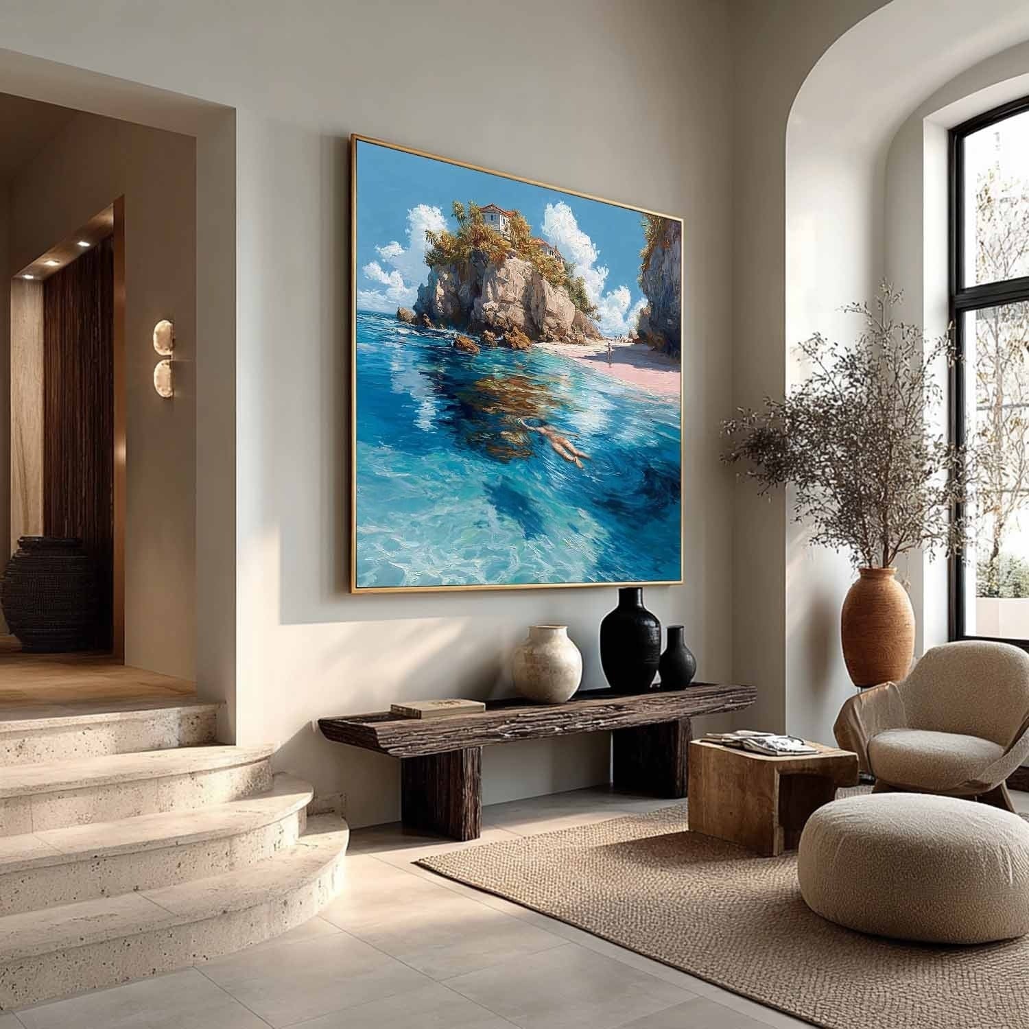 Tropical Snorkeling Cove Impasto Painting
