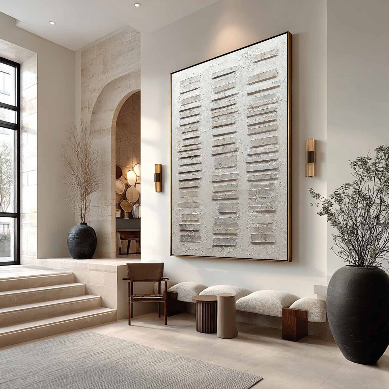 Wall Art Vertical Textured Abstract Striped Scene Serene Neutral