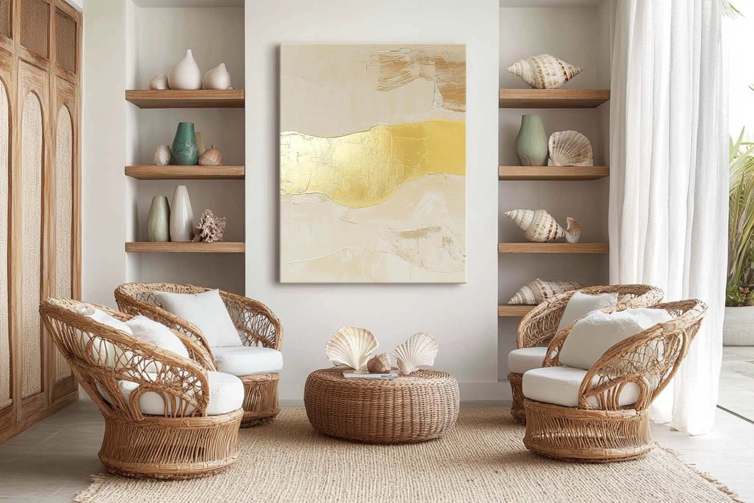 Wall Art Abstract Beige Gold Foil Landscape