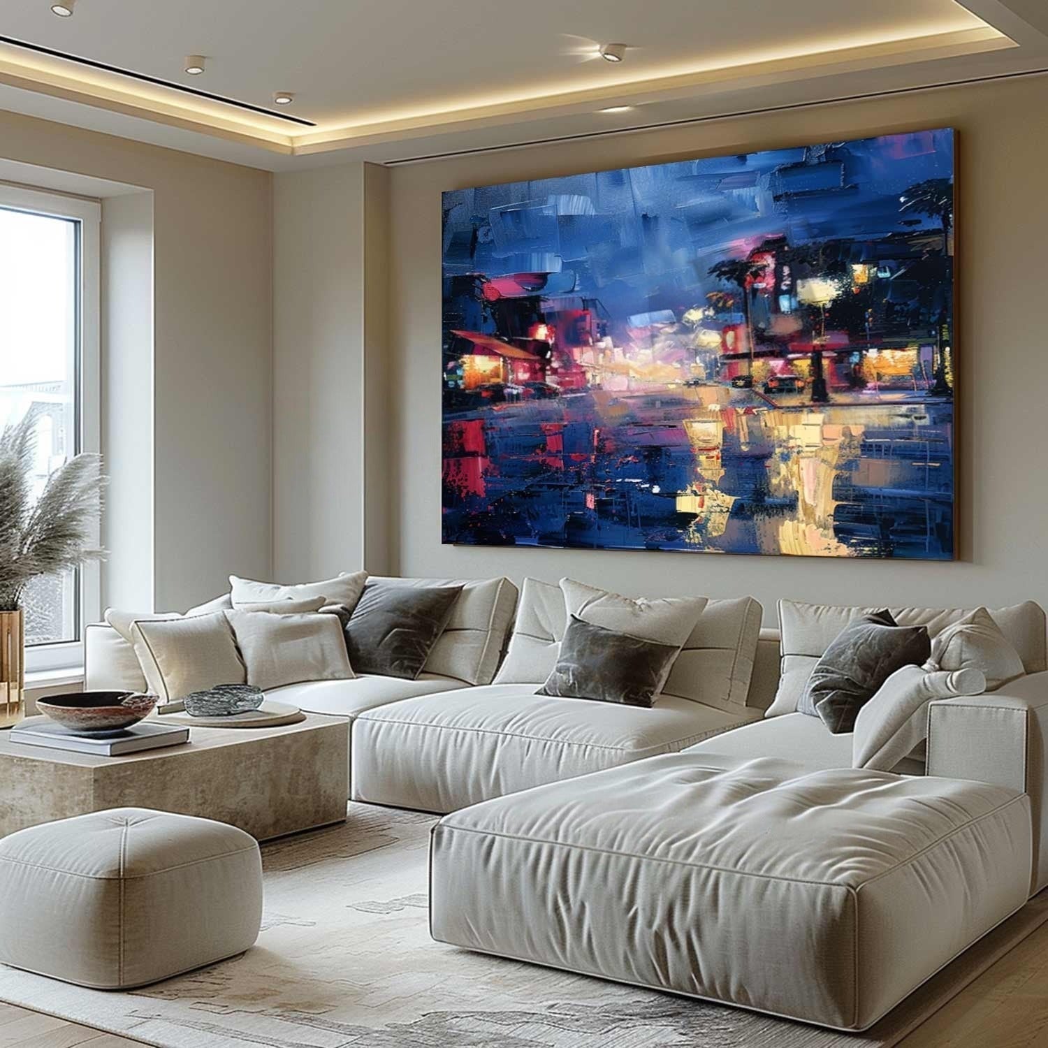 Wall Art Vibrant Rainy Night Cityscape