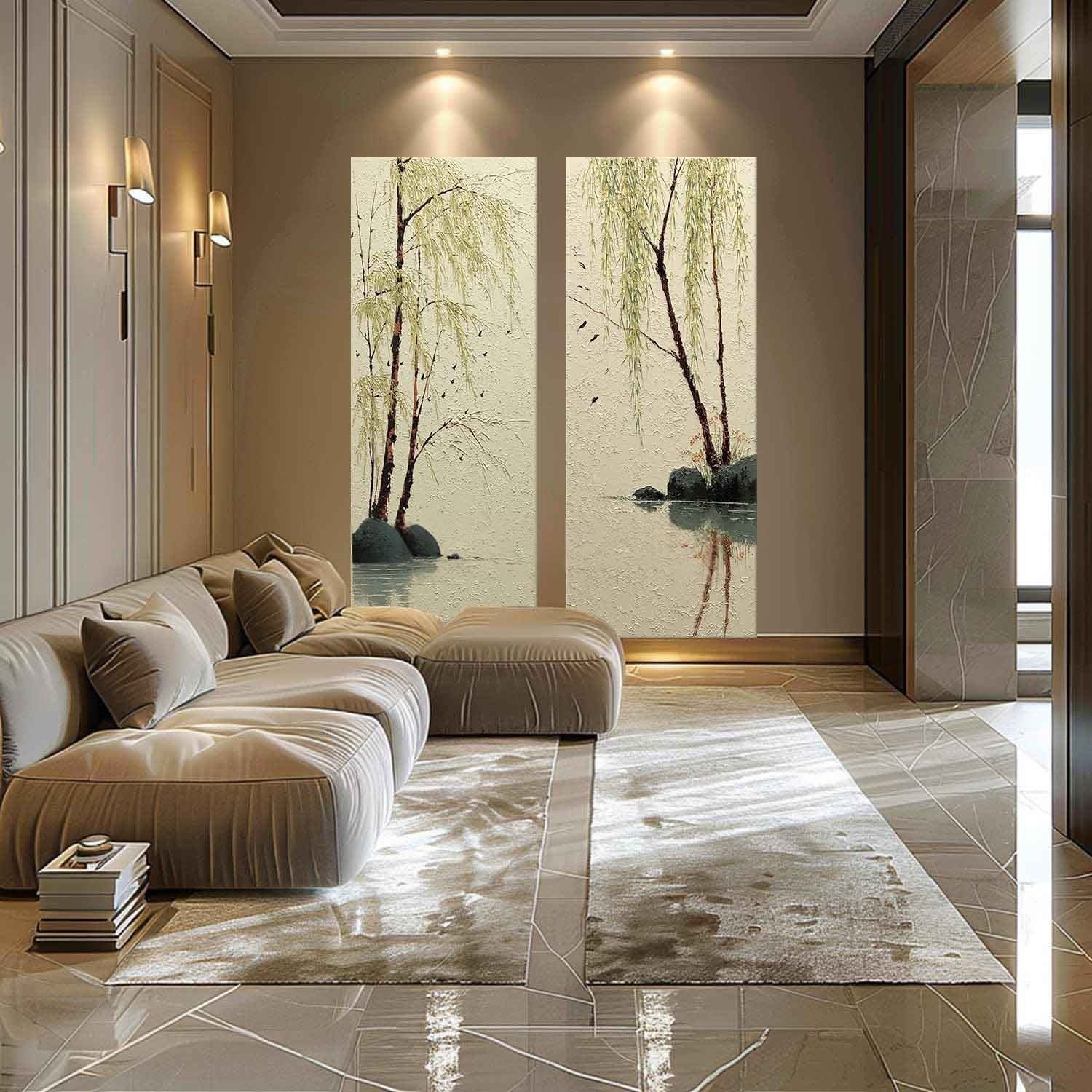 Willow Lake Diptych 3D Impasto Painting