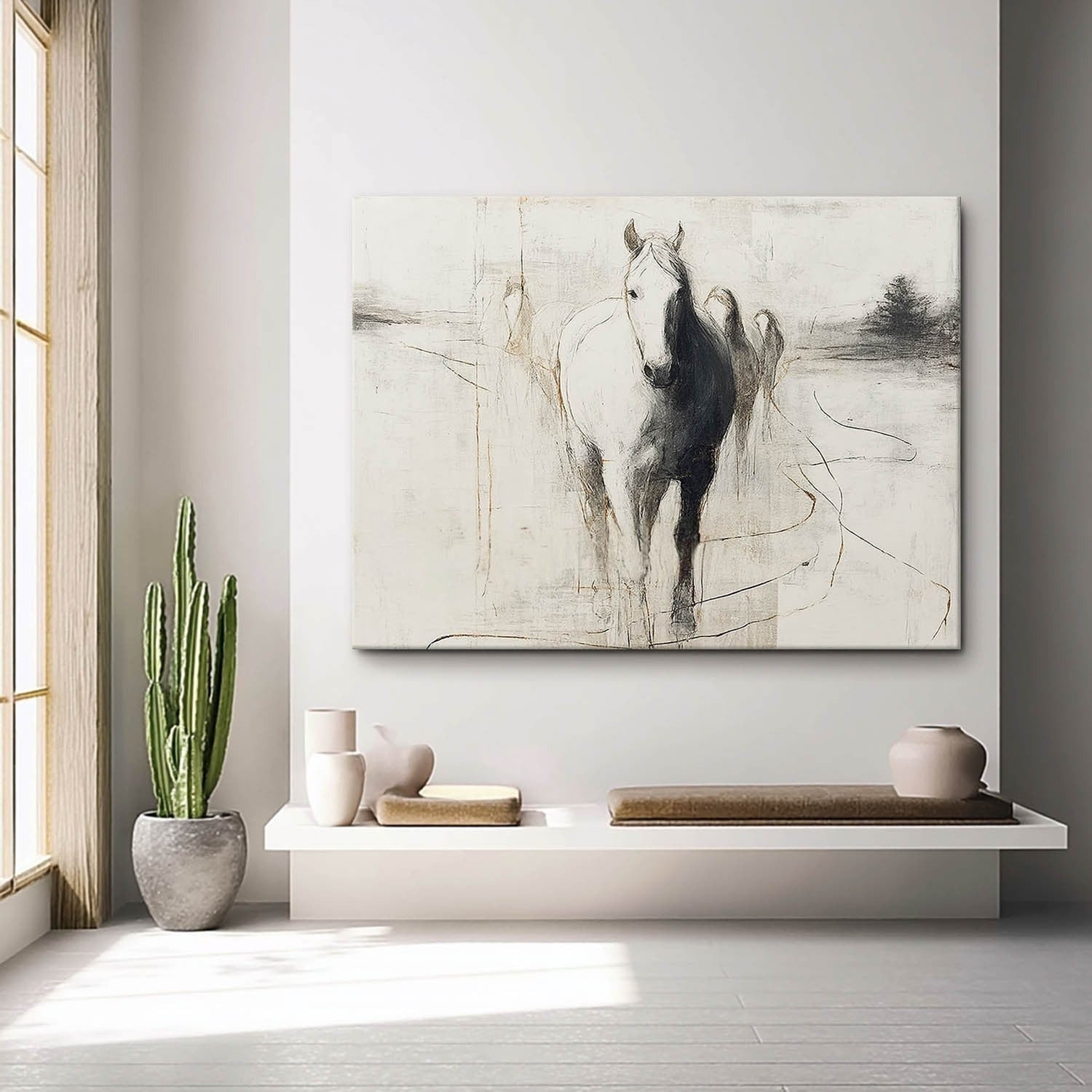 Wall Art Panoramic Abstract Horse Scene Minimalist