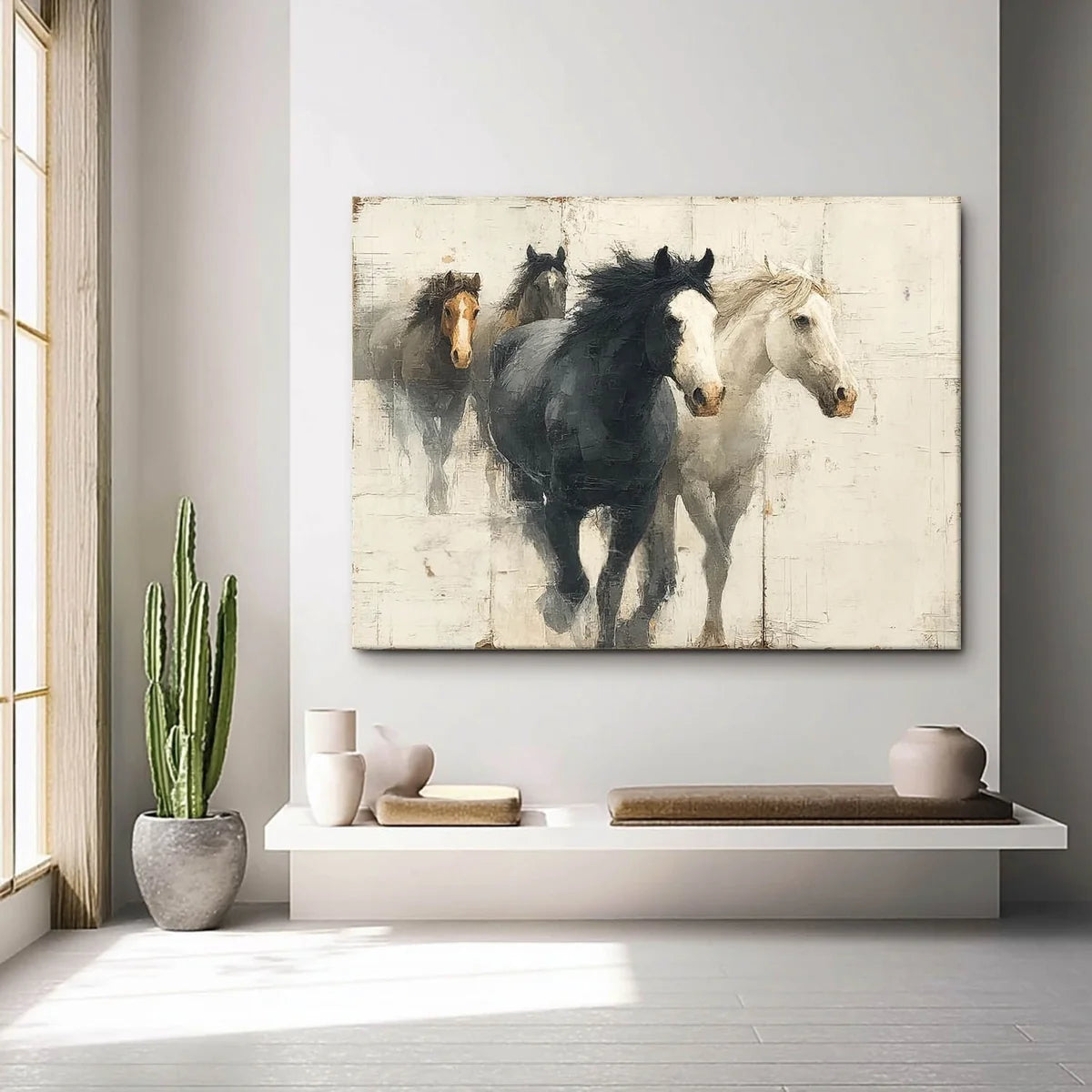 Wall Art Dynamic Textured Running Horses