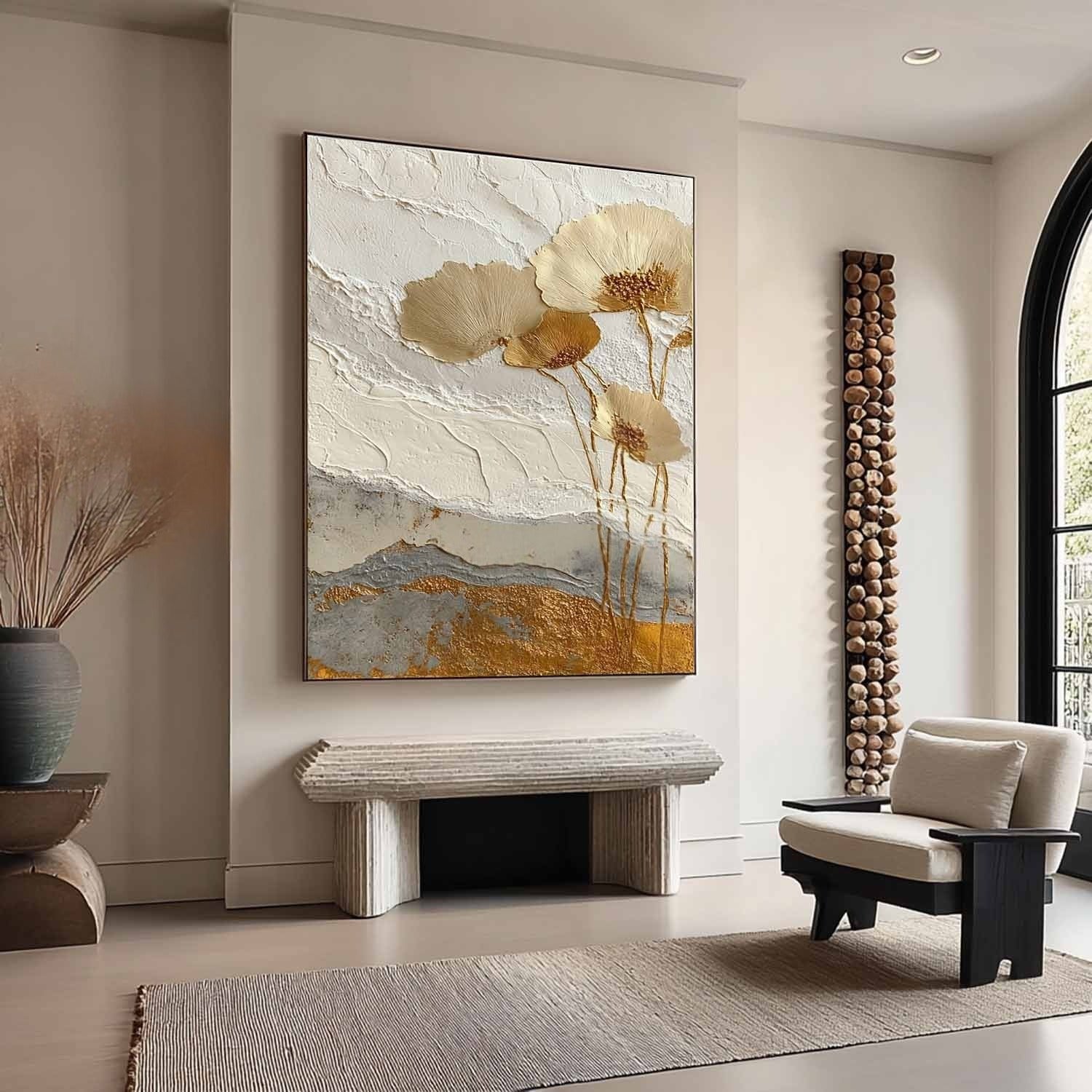 Wall Art Minimalist Textured Metallic Gold