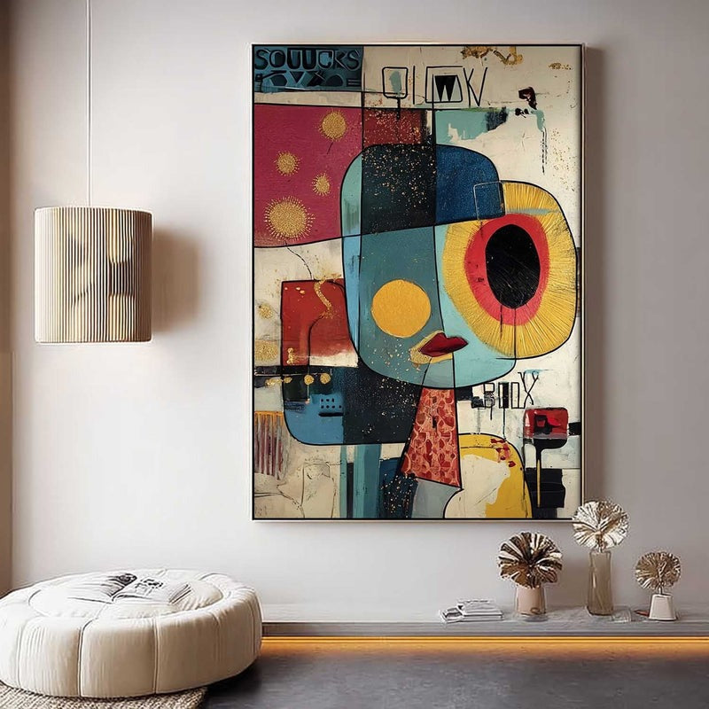 Wall Art Cubist Face Abstract Gold Oil Painting