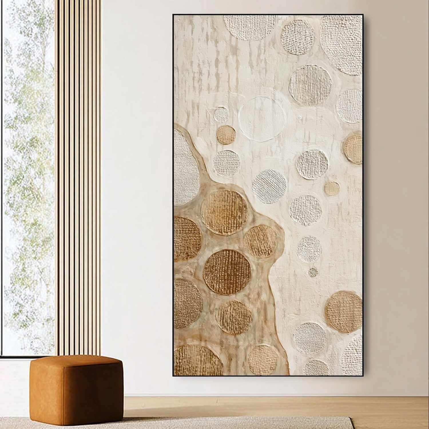 Neutral Earth‑Tone Circular Abstract Canvas Art