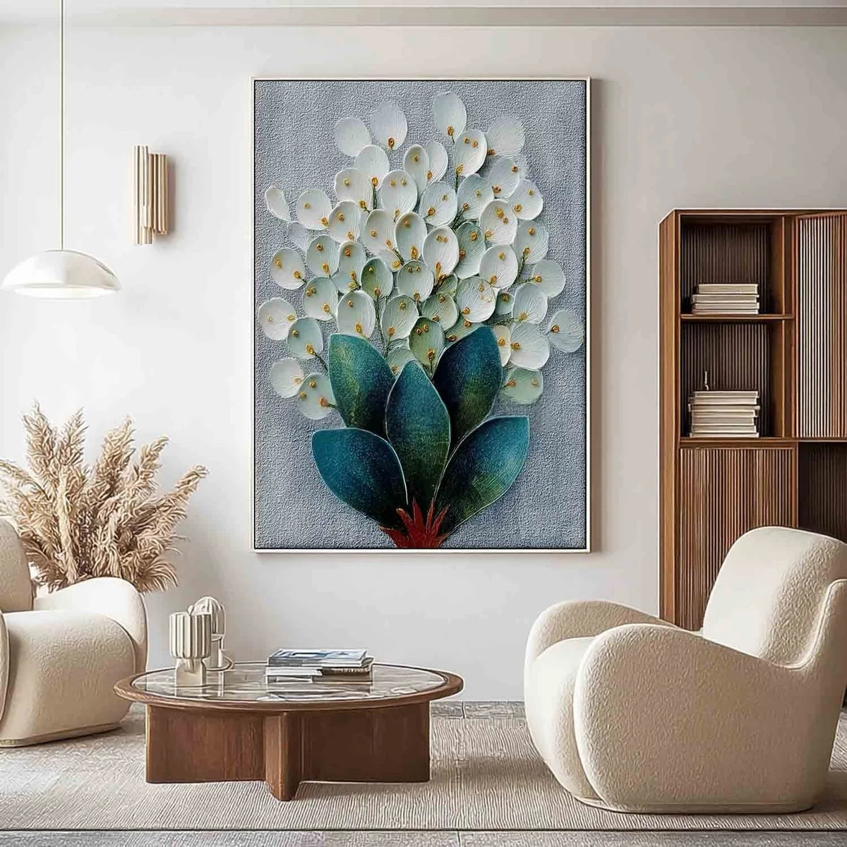 3D White Floral Bouquet Textured Painting