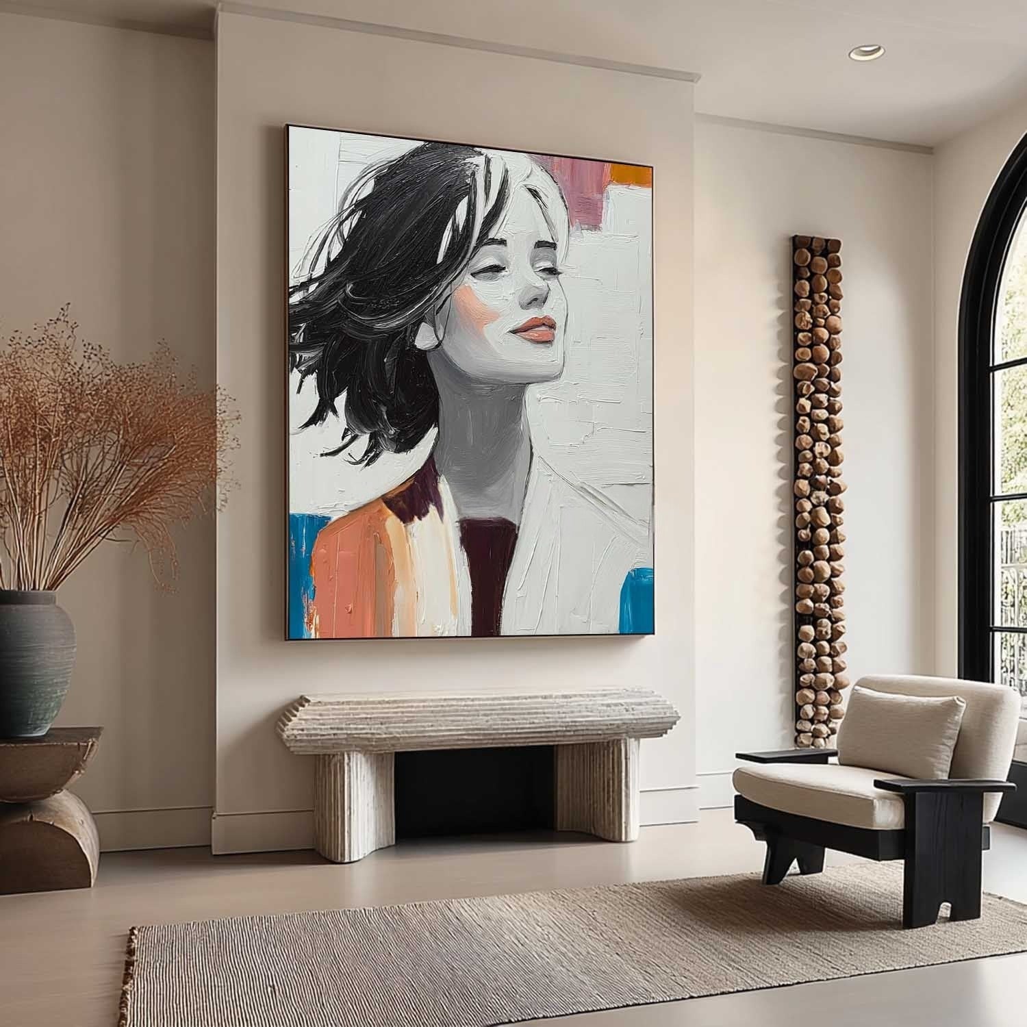 Serene Woman Portrait 3D Impasto Painting