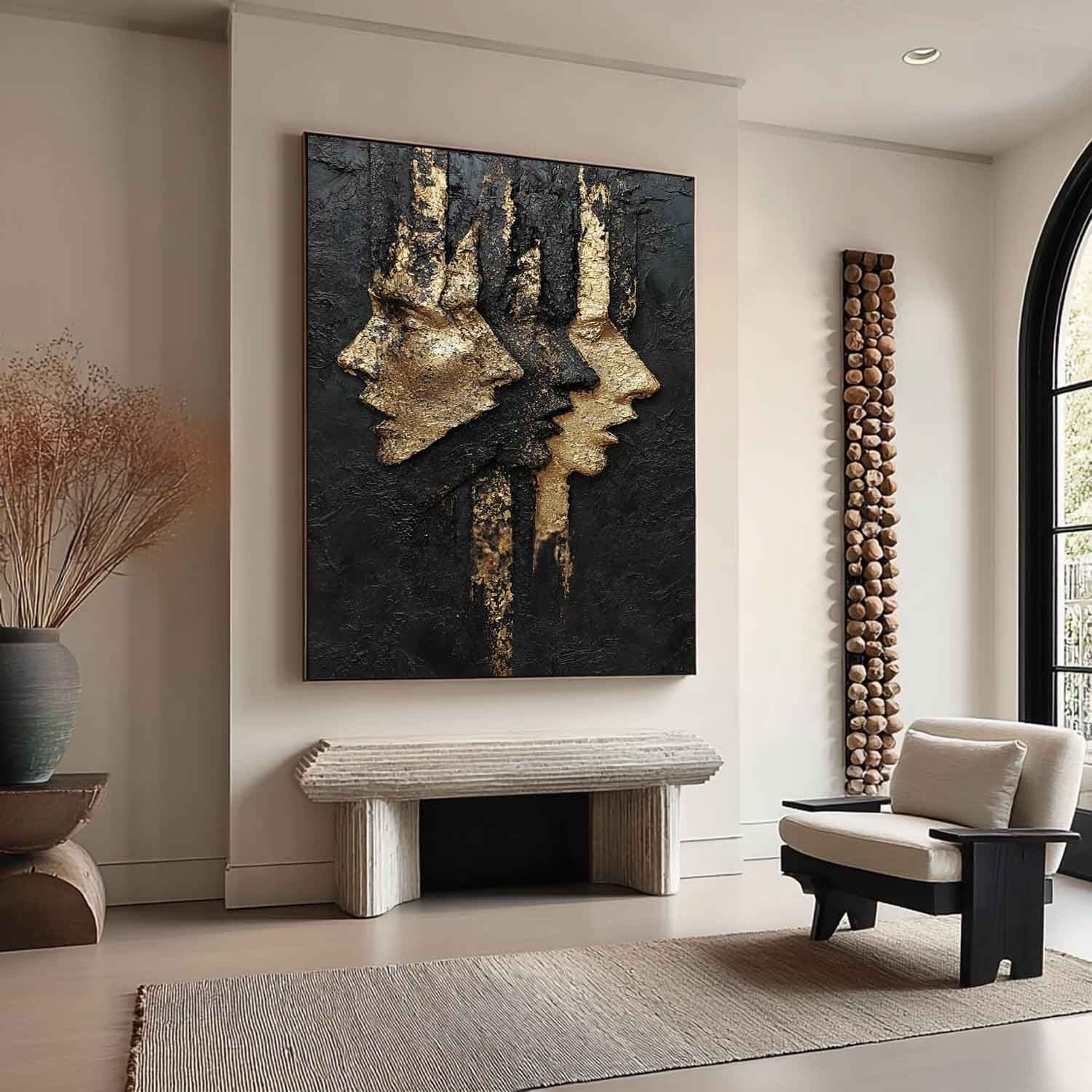 Black Gold Abstract Dual Faces Impasto Painting