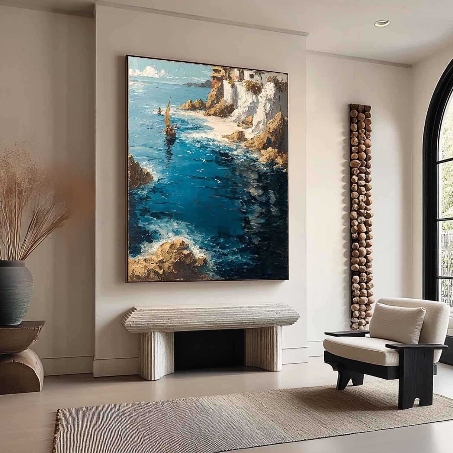 Wall Art Mediterranean Coastal Village Sailboat