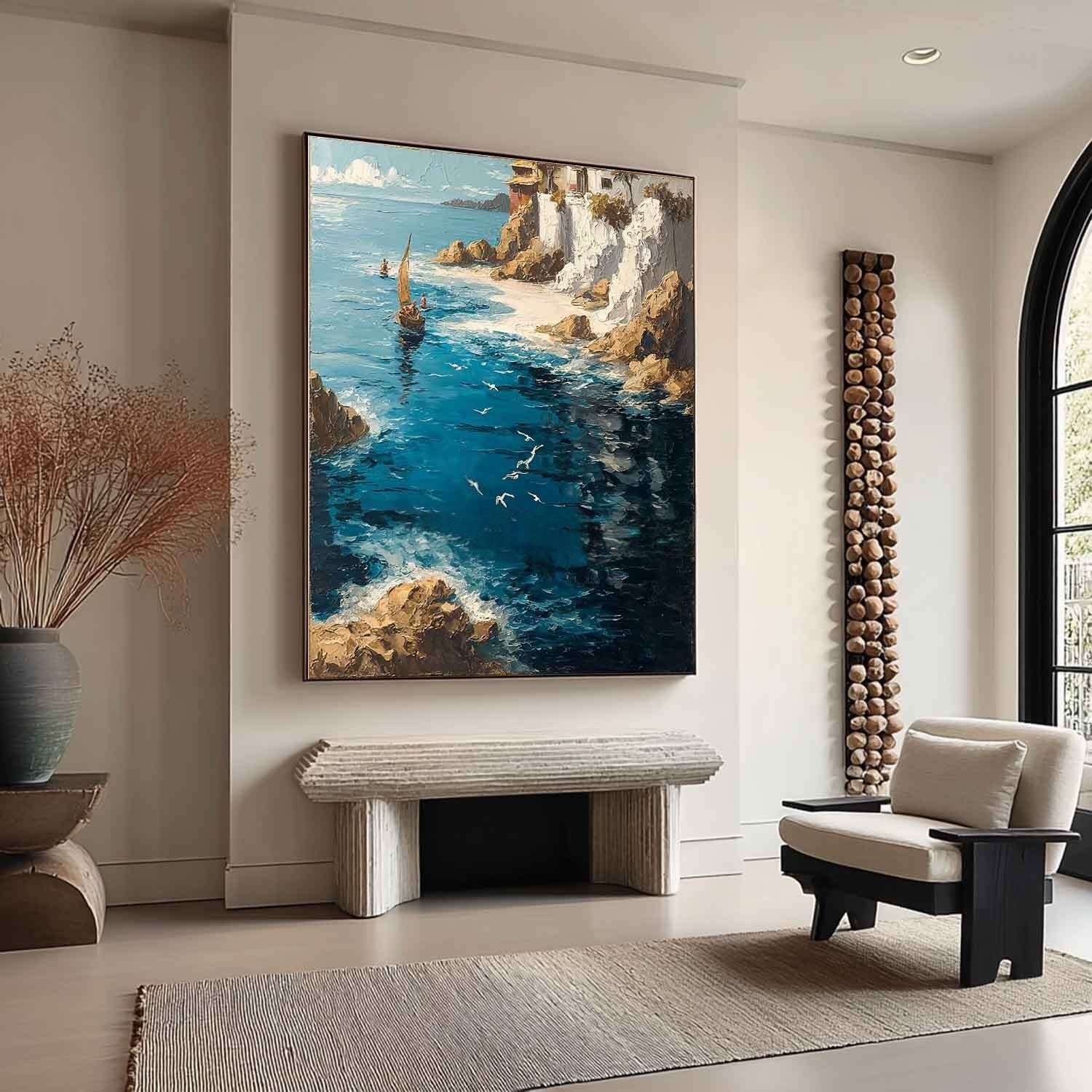 Wall Art Mediterranean Coastal Village Sailboat