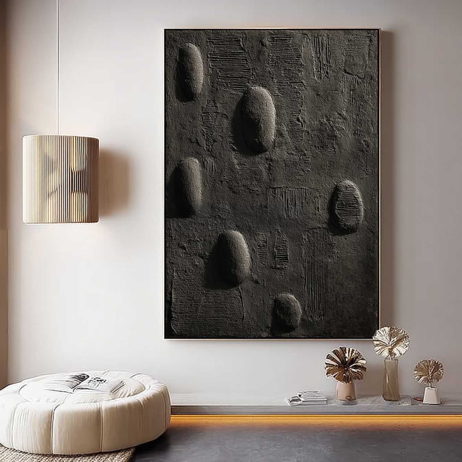 Black Minimalist Pebble Texture Painting