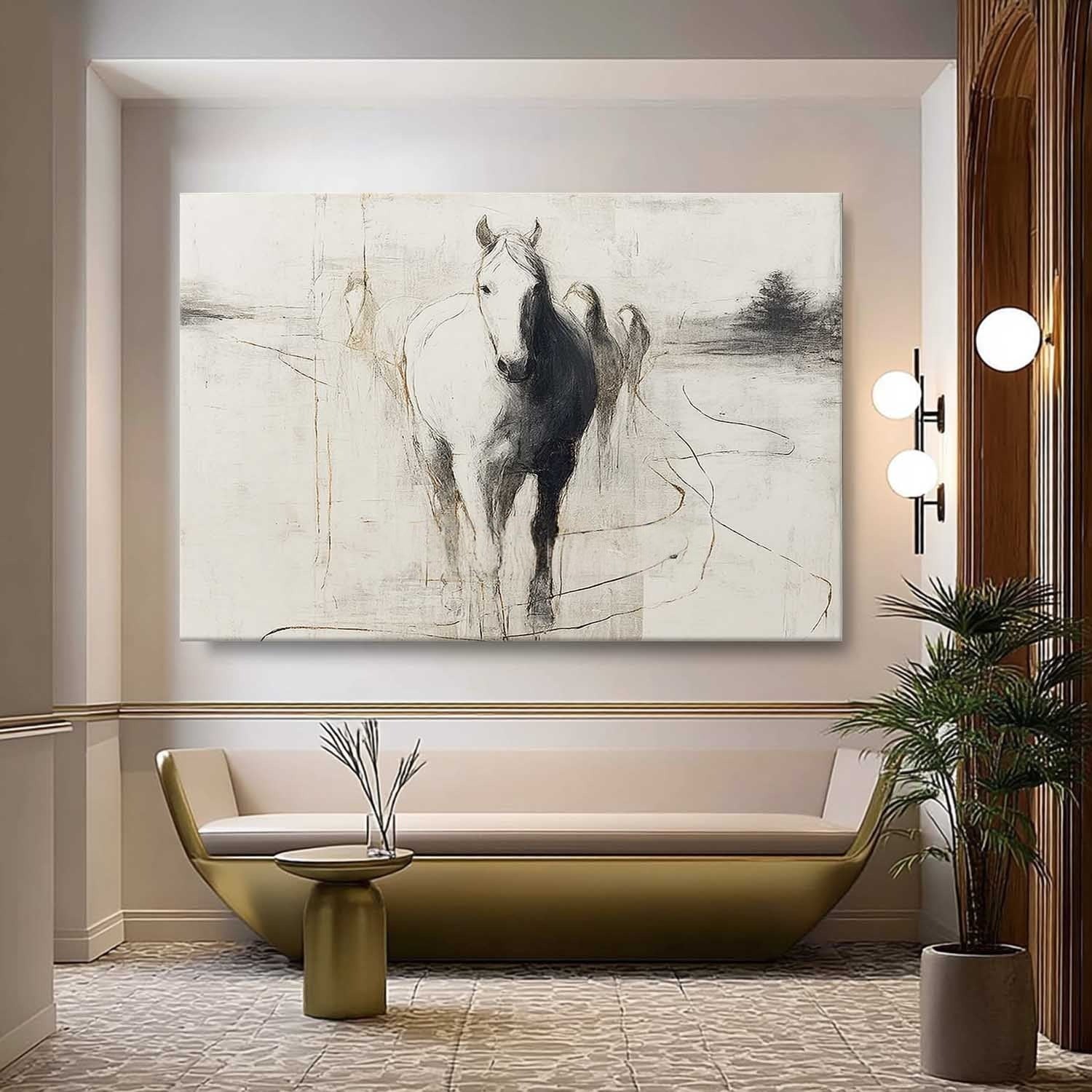 Wall Art Panoramic Abstract Horse Scene Minimalist