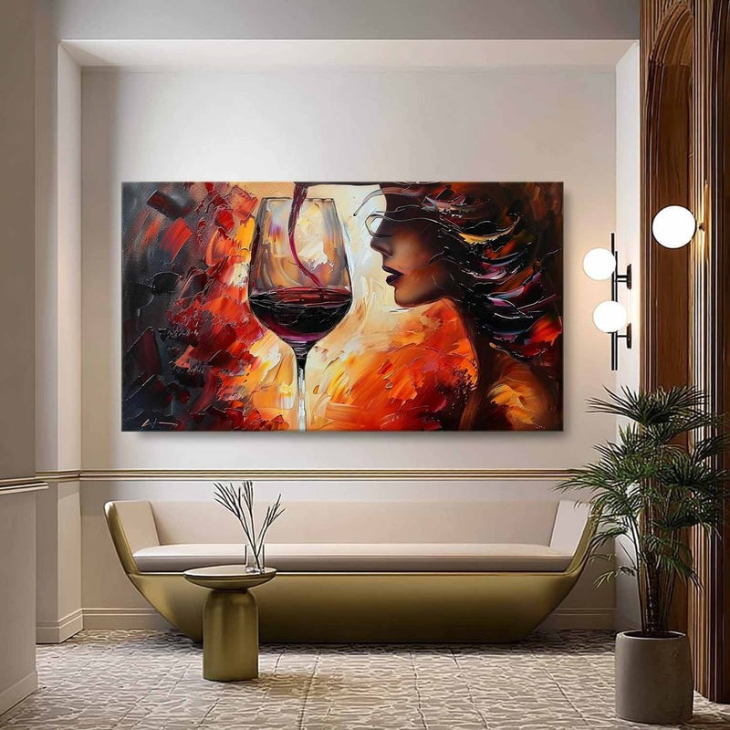 Wall Art Woman Wine Pouring Impasto