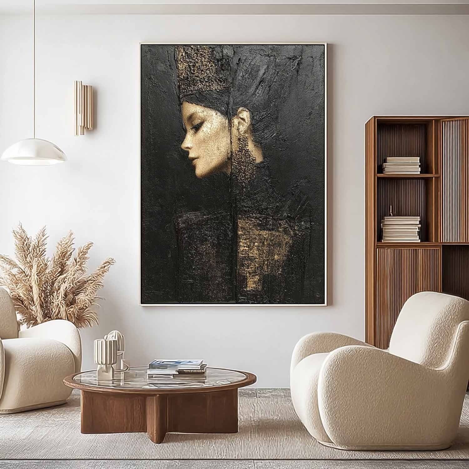 Wall Art Black Gold Female Profile Portrait