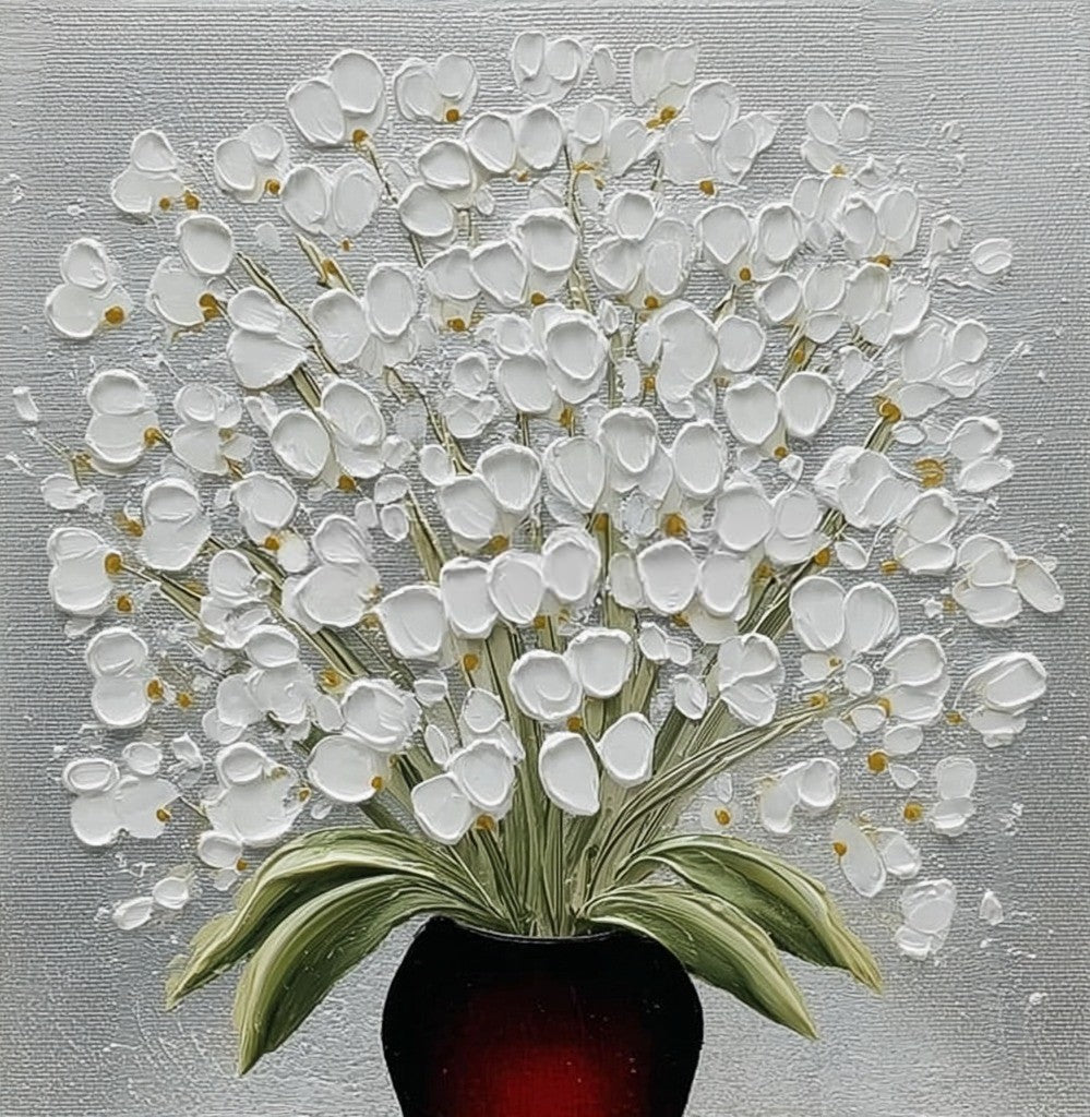 White Floral Triptych 3D Impasto Painting Set Of 3