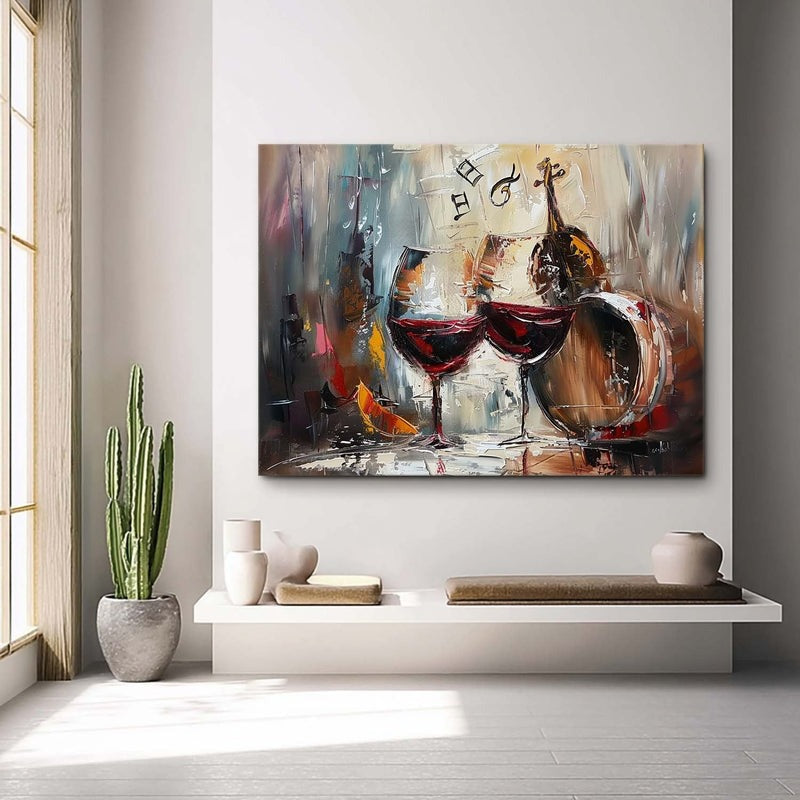 Wall Art Impressionist Red Wine Glasses Violin
