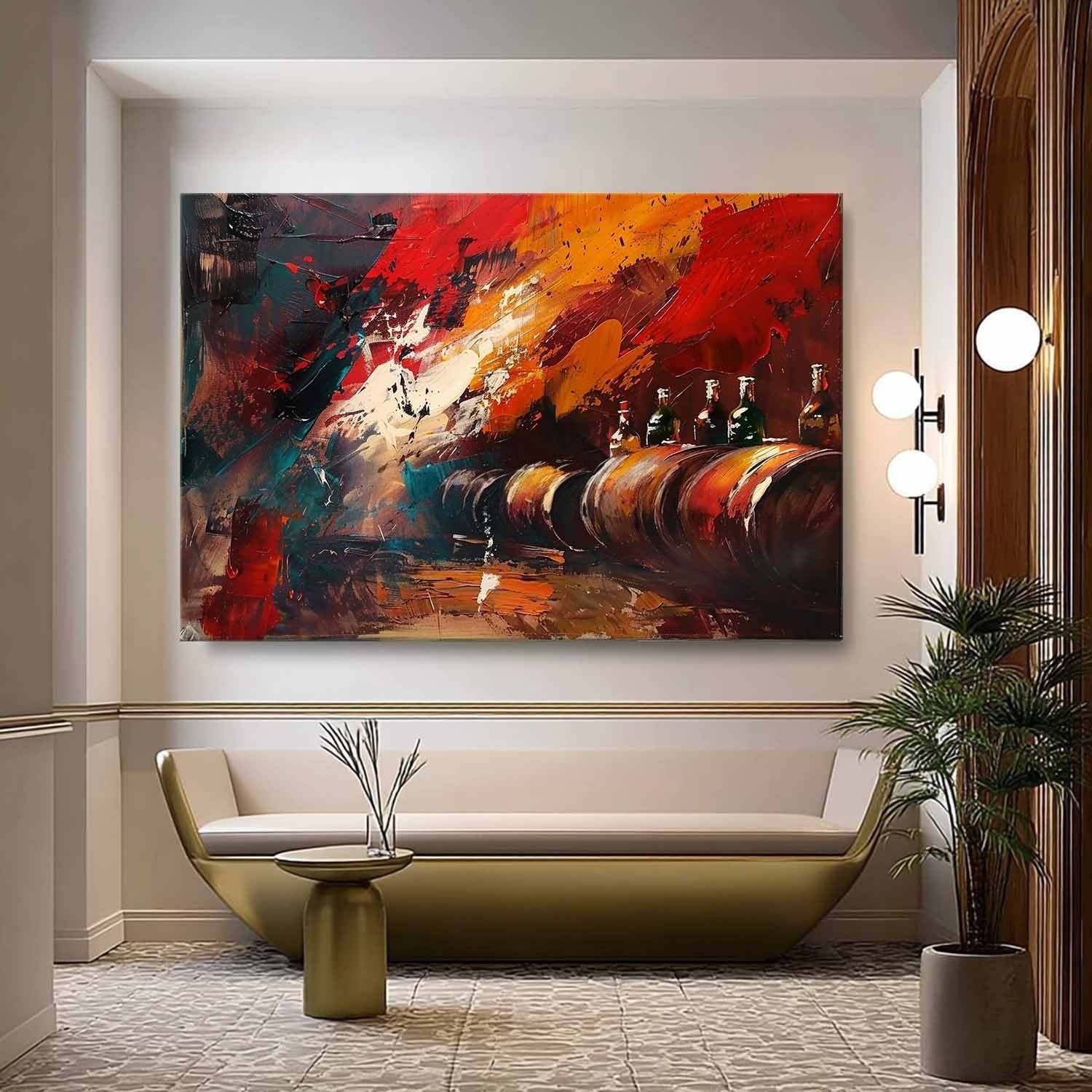 Wall Art Bold Textured Wine Barrel Bottle