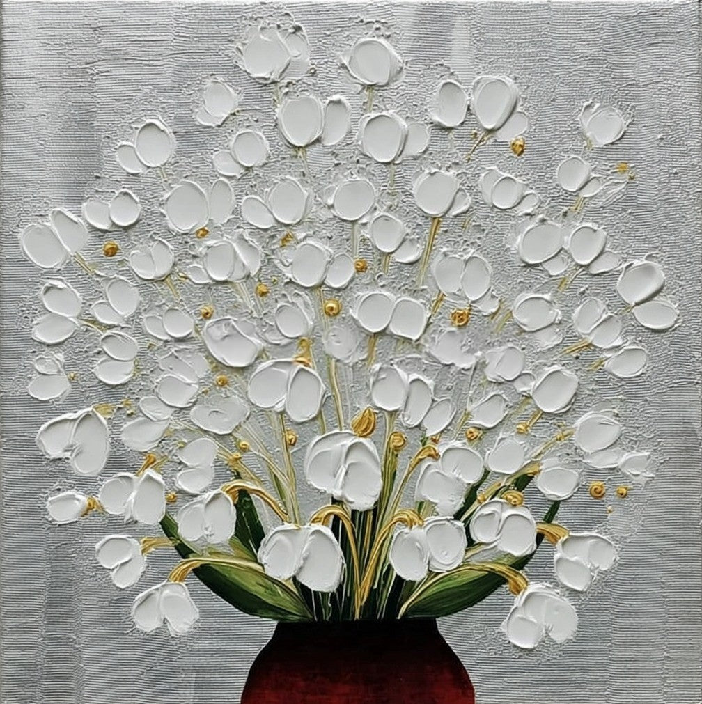 White Floral Triptych 3D Impasto Painting Set Of 3