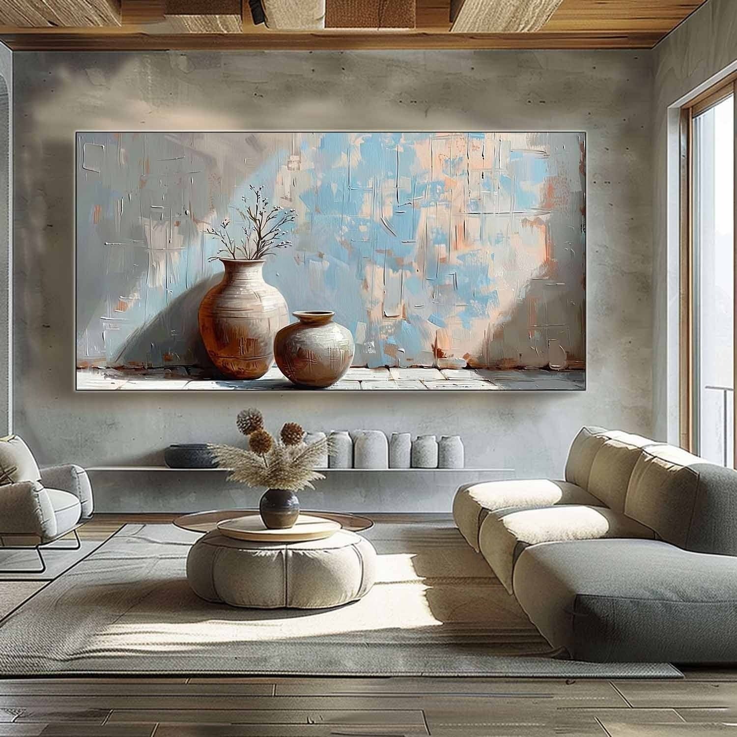 Wall Art Panoramic Ceramic Vase Duo Wabi-Sabi