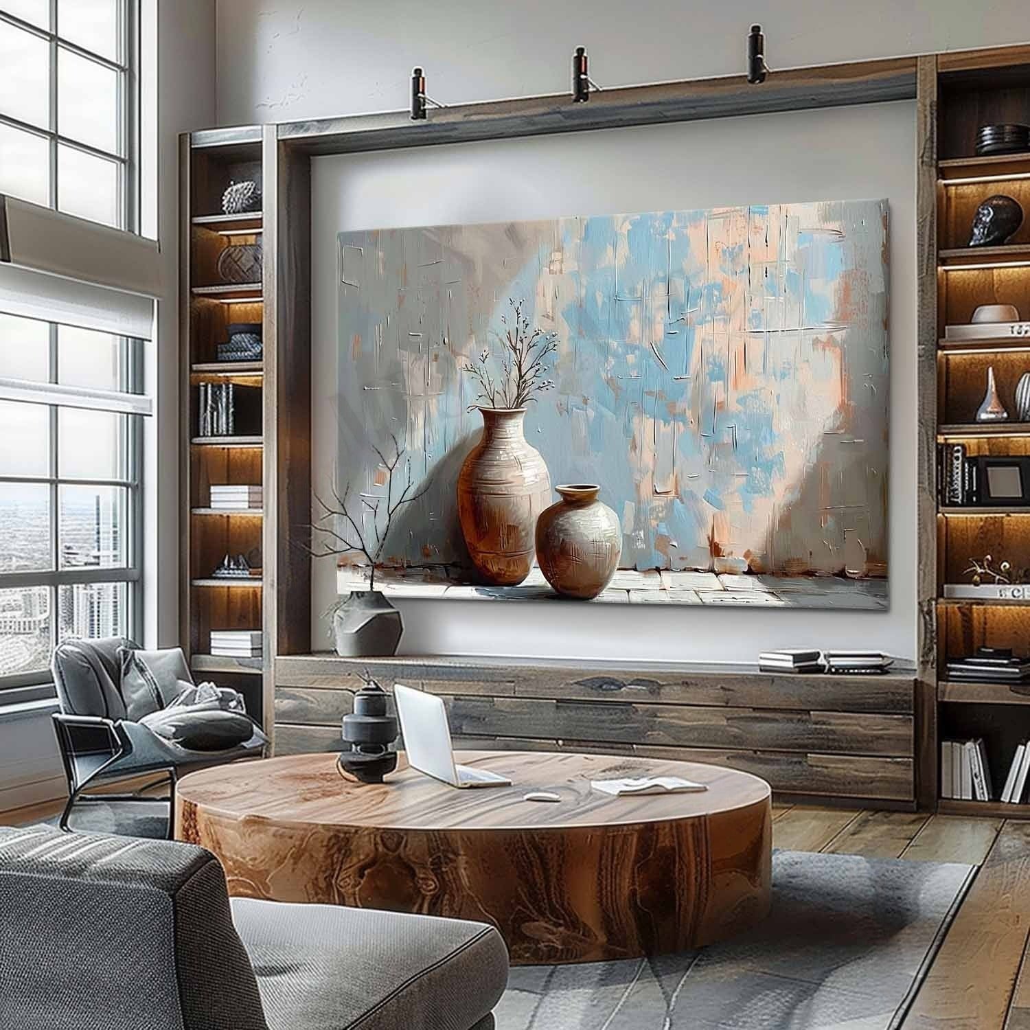 Wall Art Panoramic Ceramic Vase Duo Wabi-Sabi