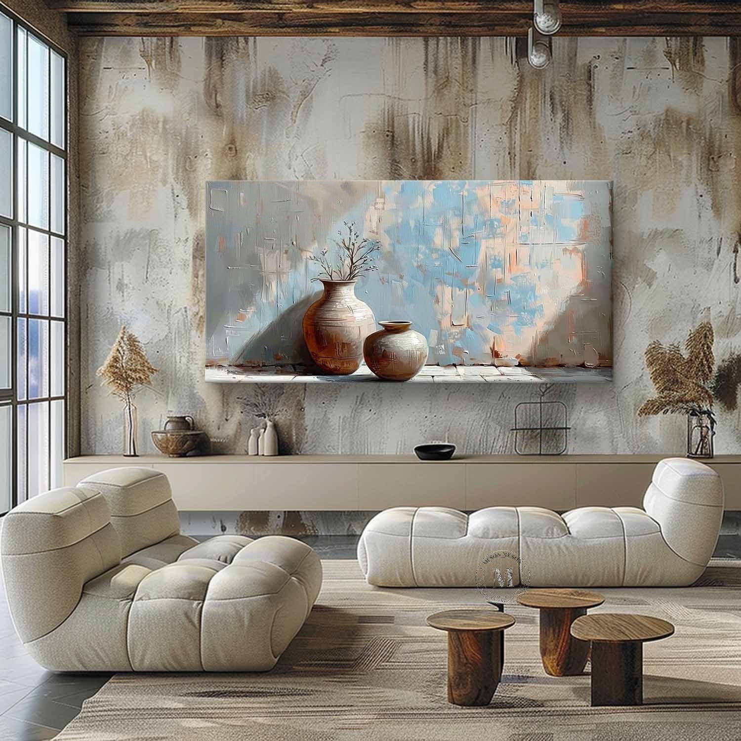 Wall Art Panoramic Ceramic Vase Duo Wabi-Sabi