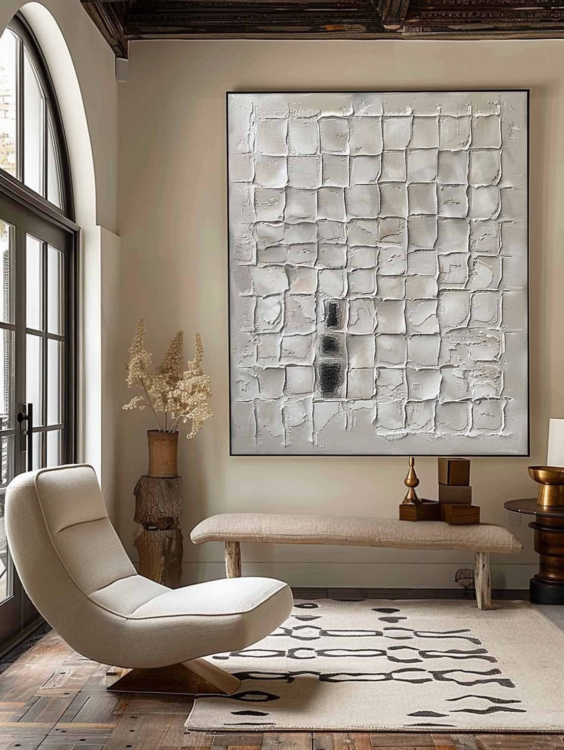 Wall Art Neutral Grid Plaster Painting