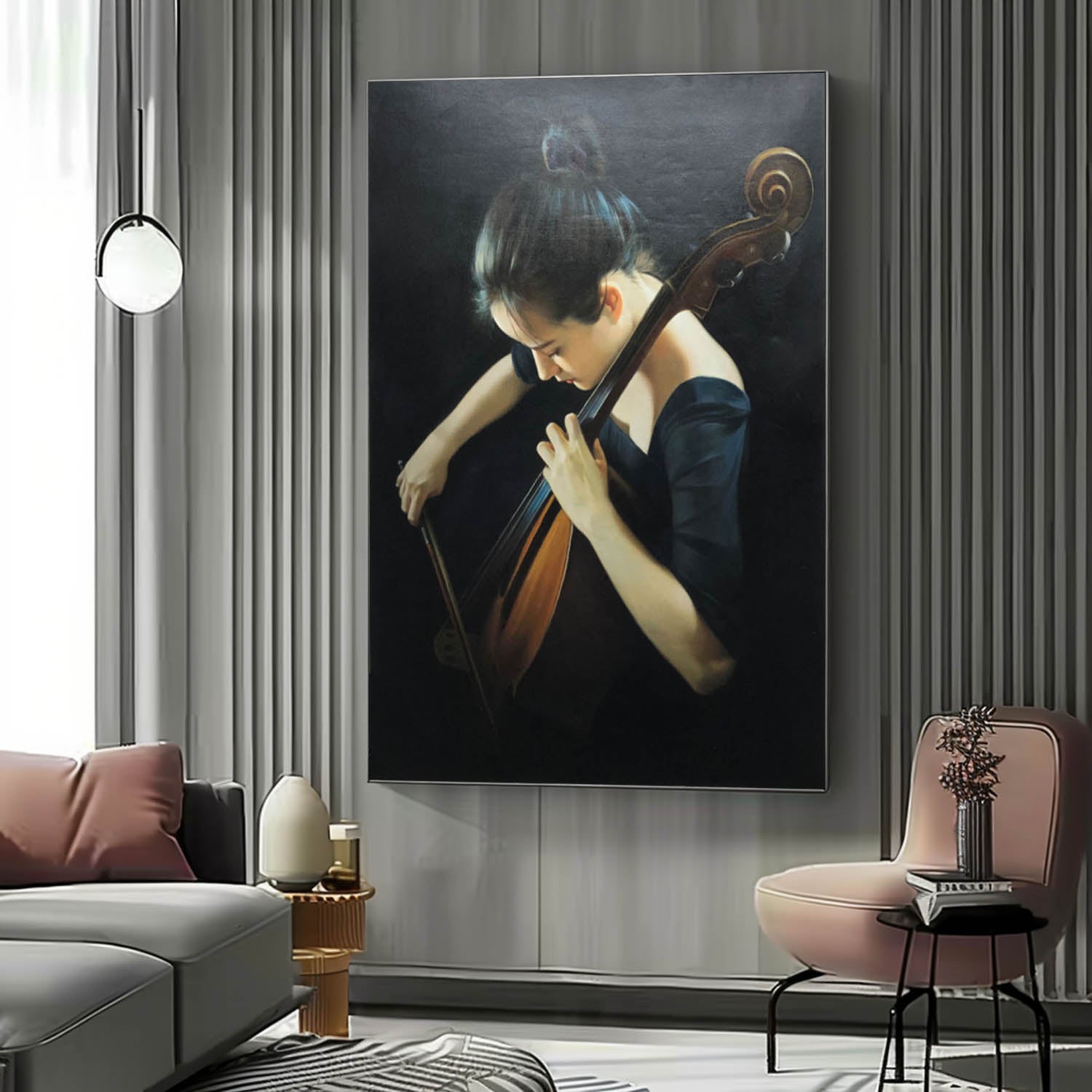 Wall Art Woman Cellist Realistic Oil Painting